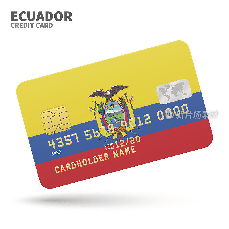 Credit card with Ecuador flag background for bank, presentations and
